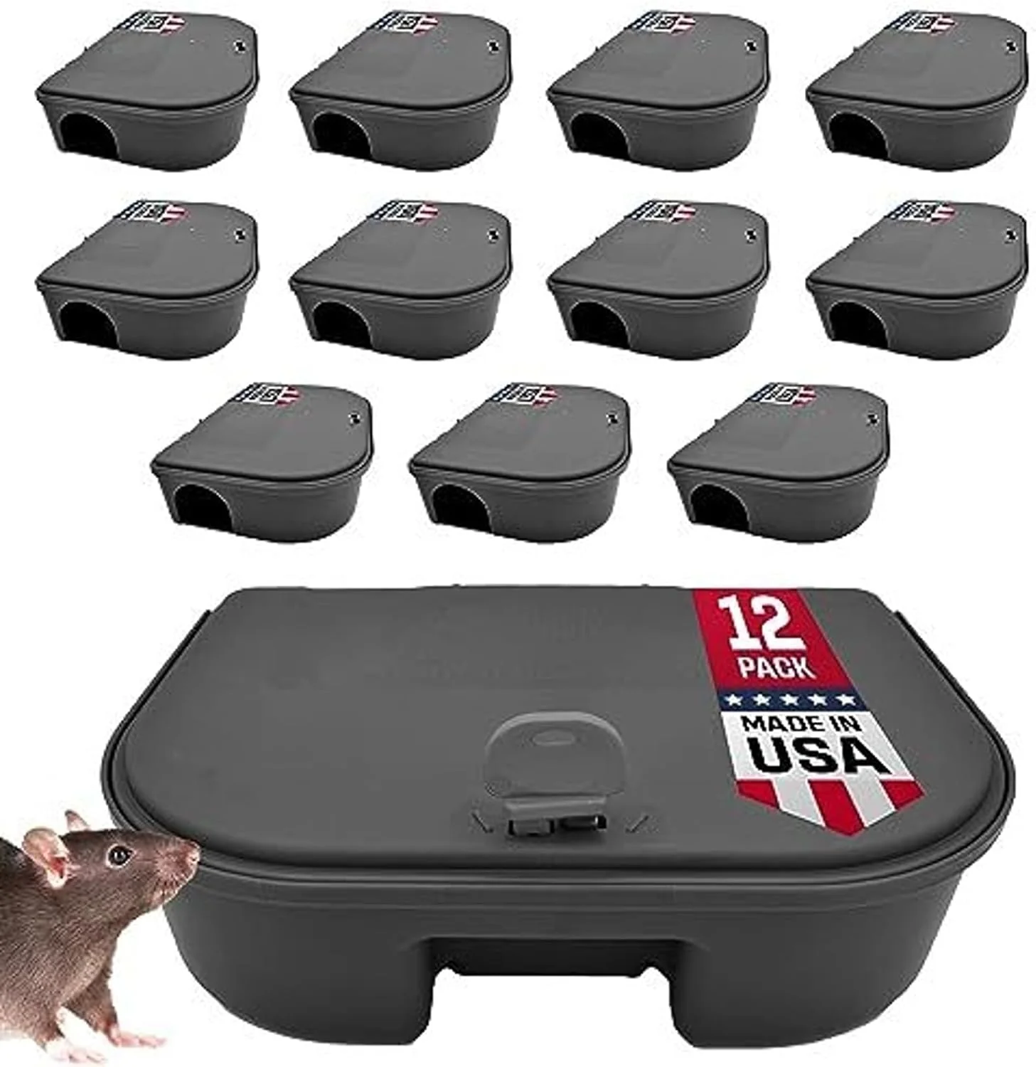Estación de Cebo para Ratones Exterminators Choice — Caja Trampa Resistente con Llave, Uso Interior y Exterior, Pack de 12